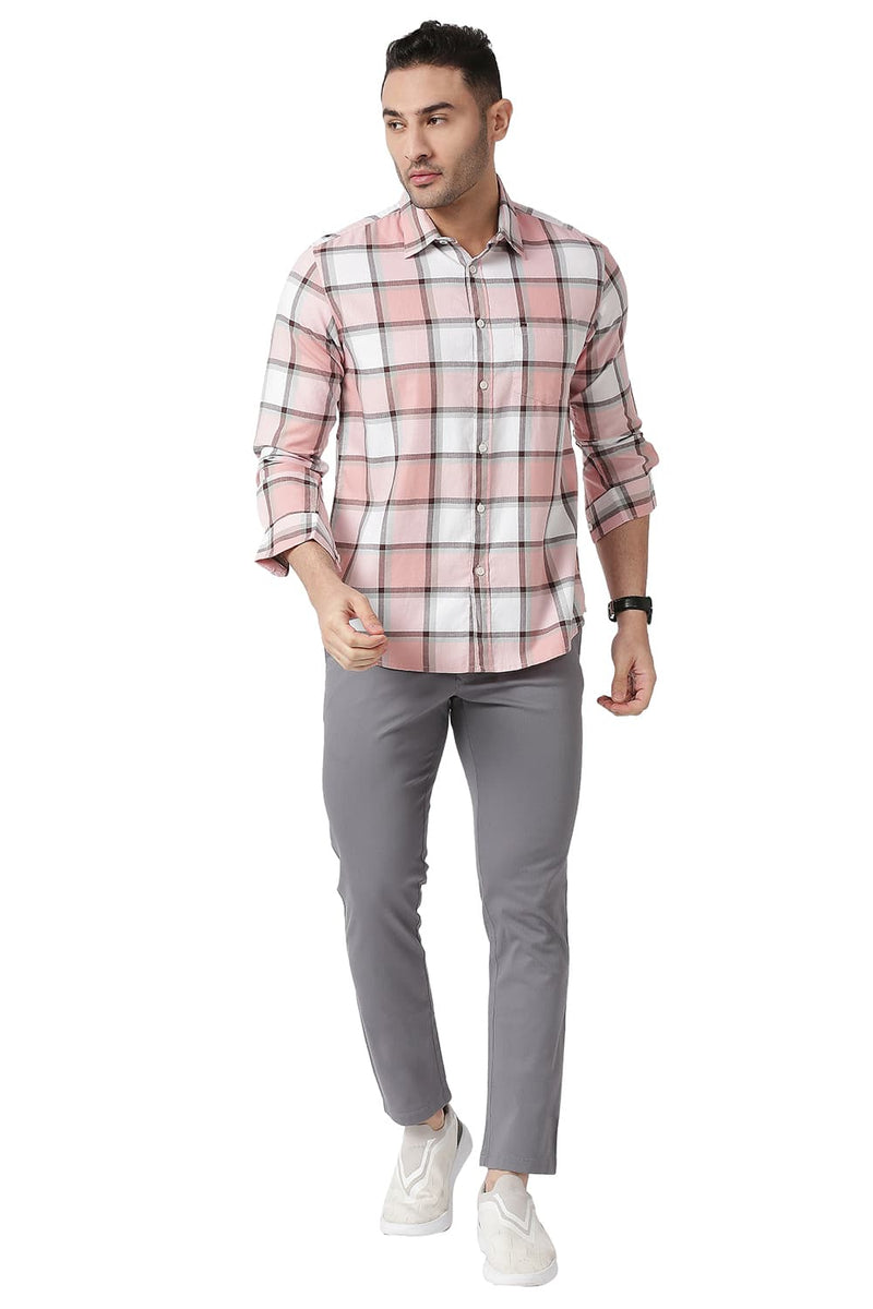 BASICS SLIM FIT COTTON TWILL CHECKS SHIRT