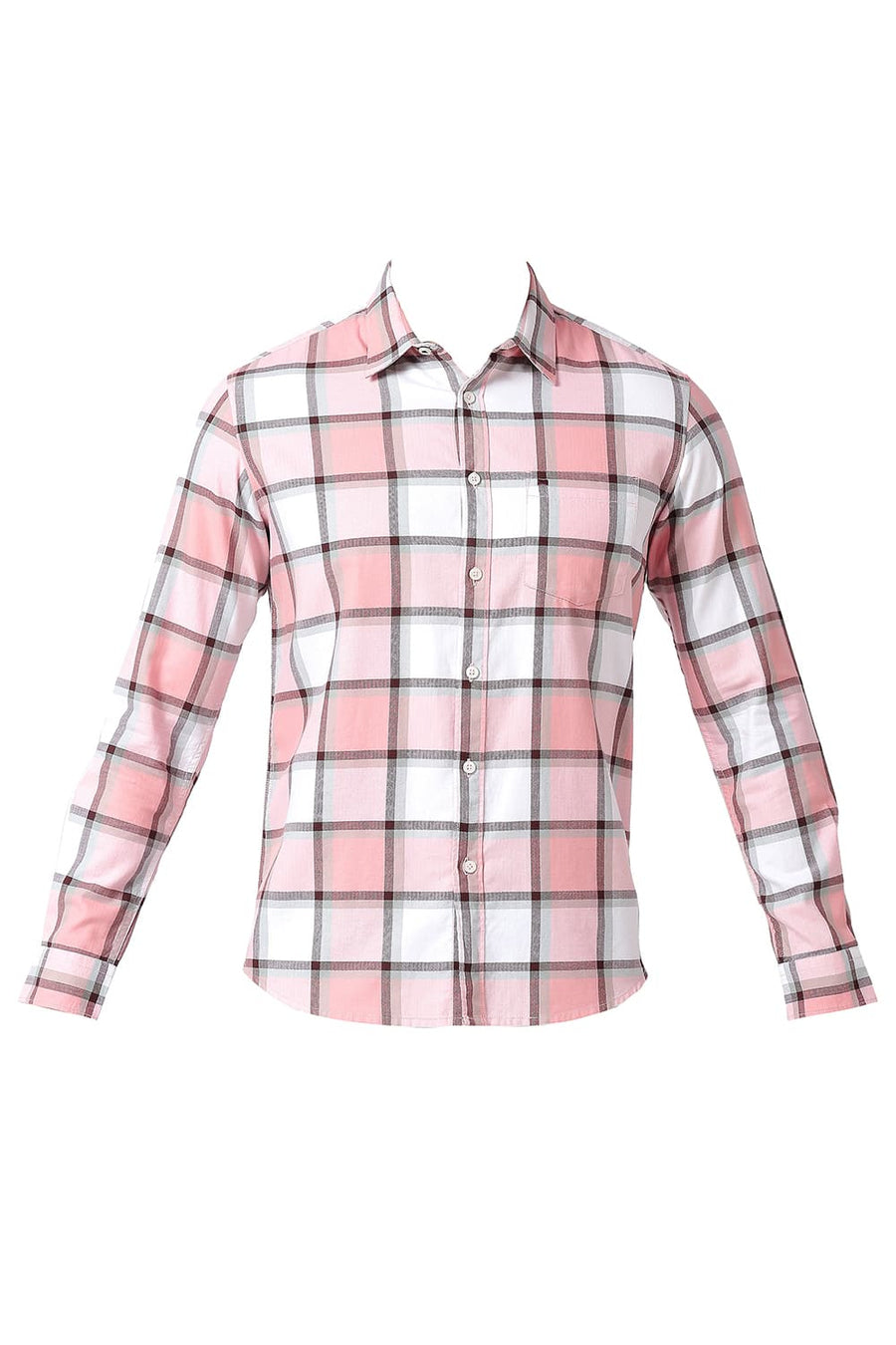 BASICS SLIM FIT ICING PINK COTTON TWILL CHECKS SHIRT