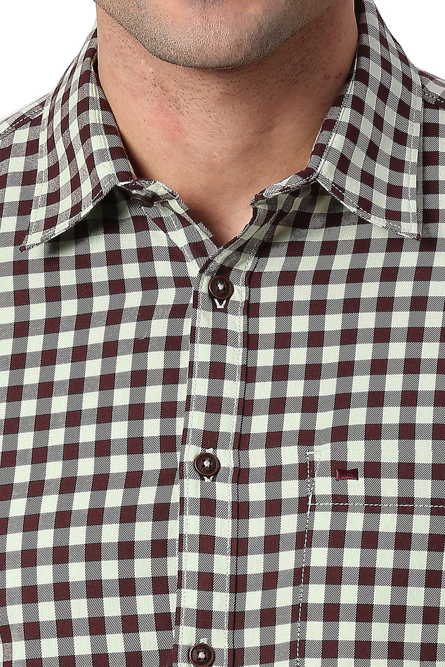 BASICS SLIM FIT SMOKE GREEN COTTON TWILL CHECKS SHIRT