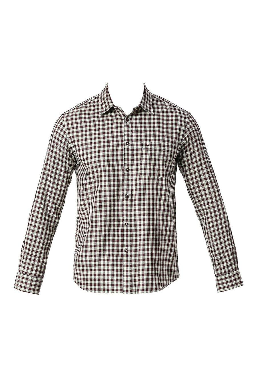 BASICS SLIM FIT SMOKE GREEN COTTON TWILL CHECKS SHIRT