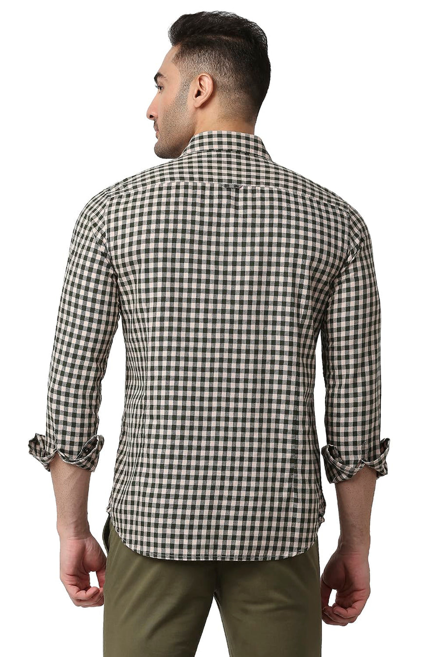 BASICS SLIM FIT SHALL PINK COTTON TWILL CHECKS SHIRT