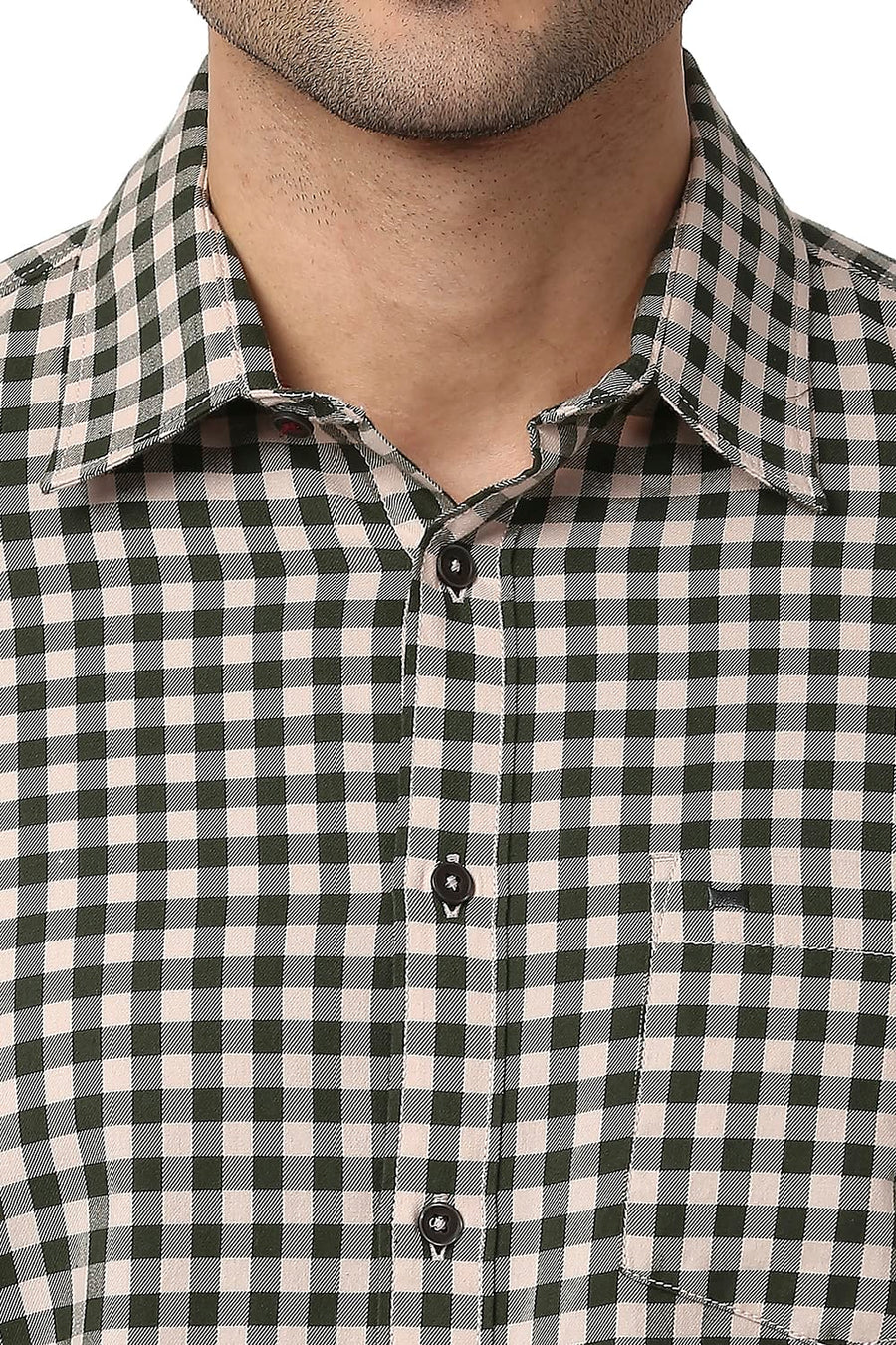 BASICS SLIM FIT SHALL PINK COTTON TWILL CHECKS SHIRT