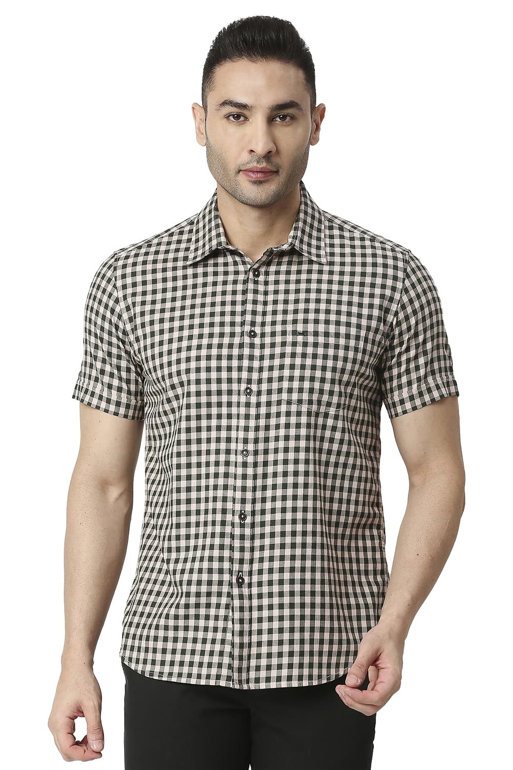 BASICS SLIM FIT COTTON TWILL CHECKS SHIRT