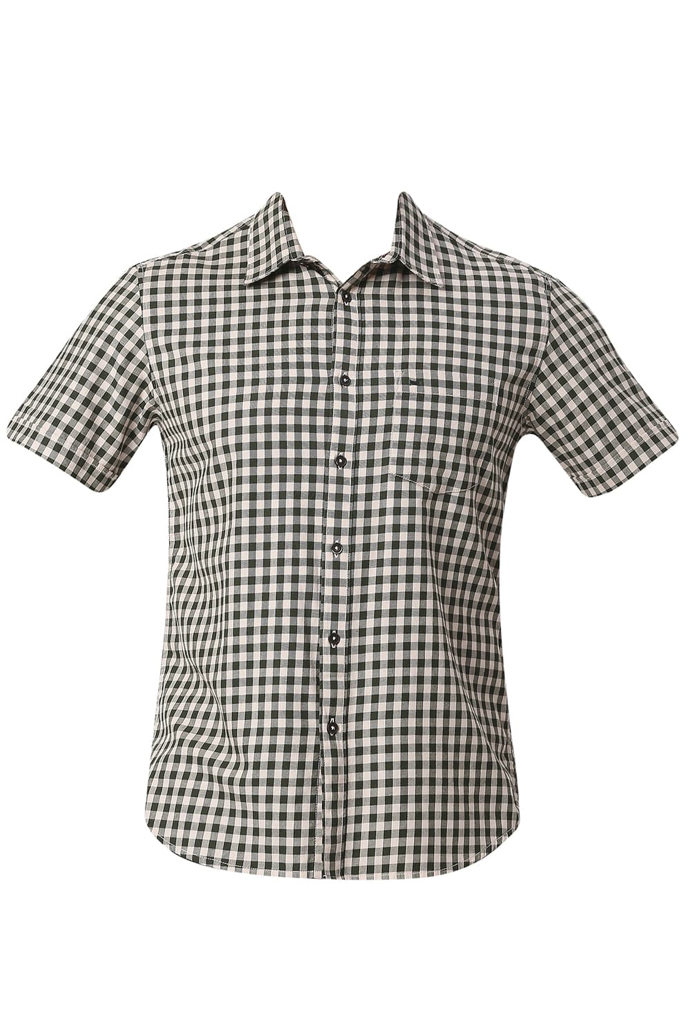 BASICS SLIM FIT COTTON TWILL CHECKS HALFSLEEVES SHIRT