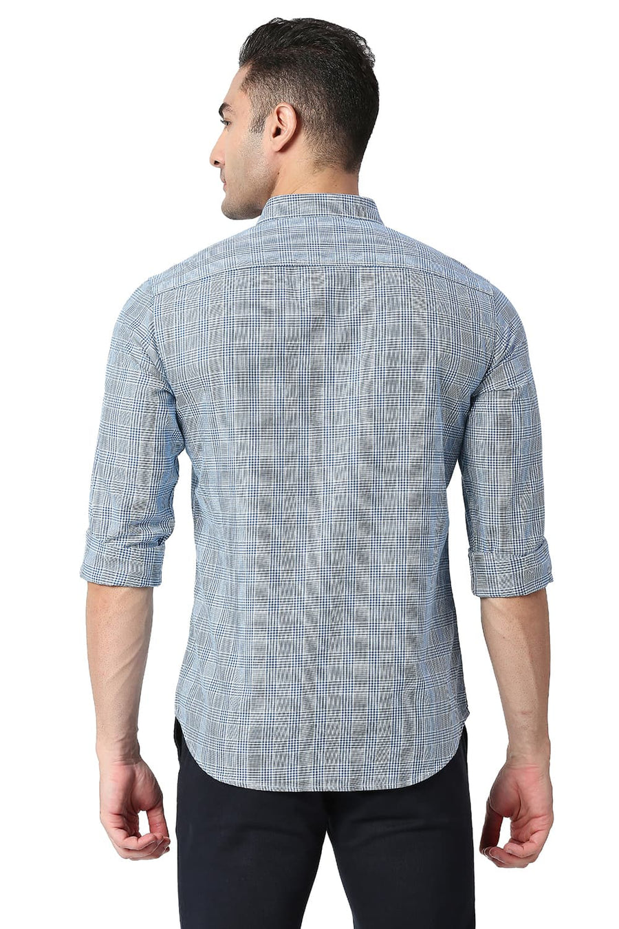 BASICS SLIM FIT CLASSIC BLUE COTTON TWILL CHECKS SHIRT