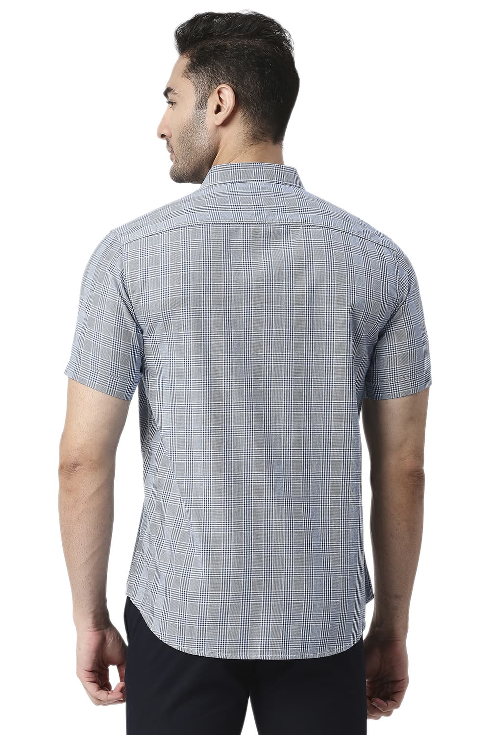 BASICS SLIM FIT COTTON TWILL CHECKS HALFSLEEVES SHIRT