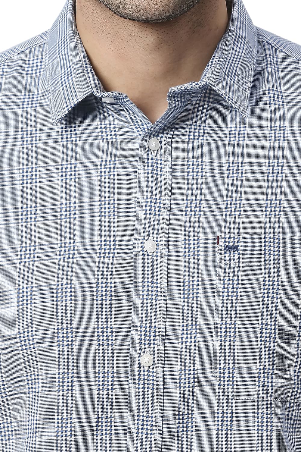 BASICS SLIM FIT COTTON TWILL CHECKS HALFSLEEVES SHIRT