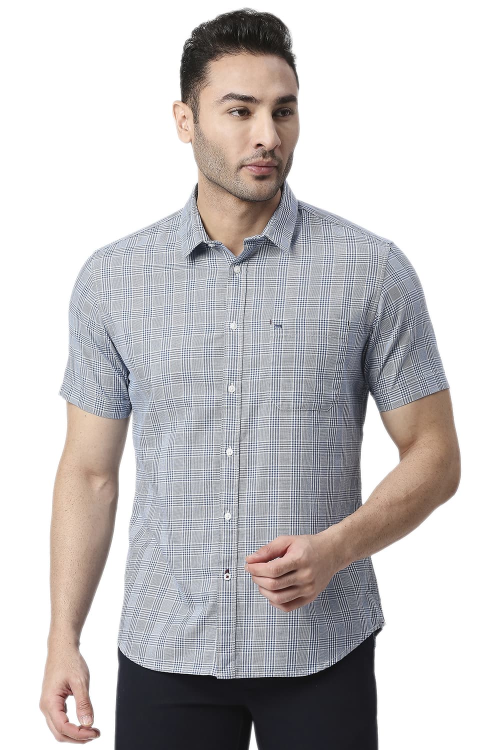 BASICS SLIM FIT COTTON TWILL CHECKS SHIRT