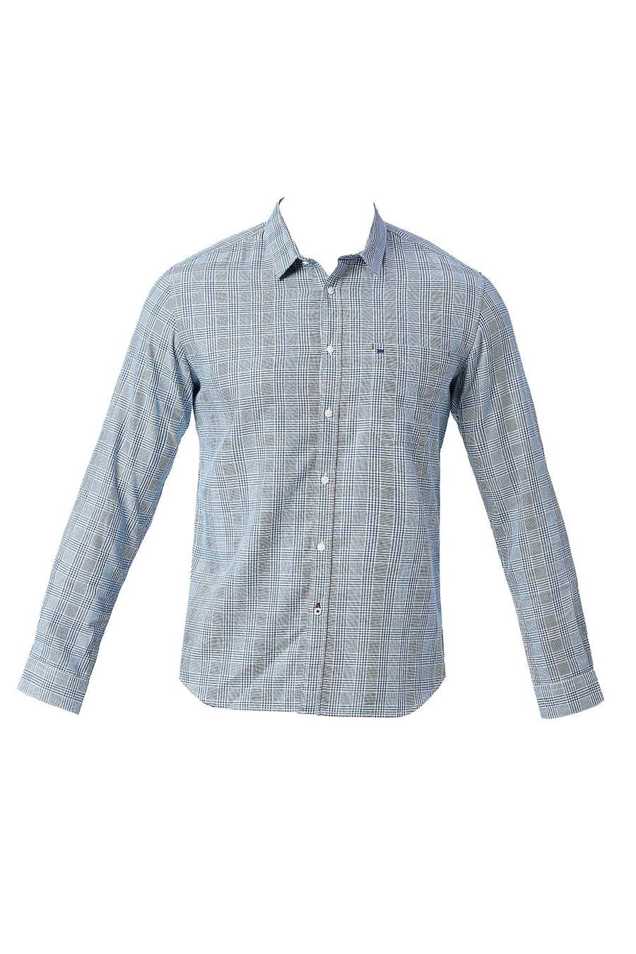 BASICS SLIM FIT CLASSIC BLUE COTTON TWILL CHECKS SHIRT