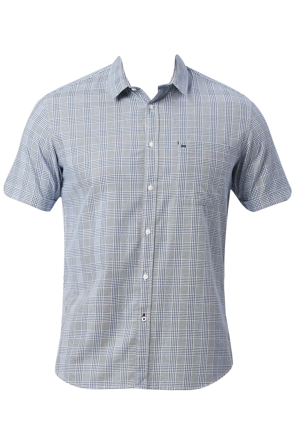 BASICS SLIM FIT COTTON TWILL CHECKS HALFSLEEVES SHIRT