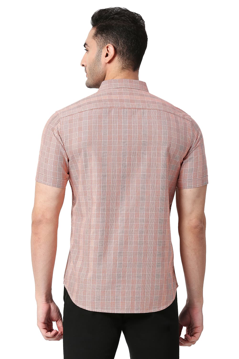 BASICS SLIM FIT COTTON TWILL CHECKS HALFSLEEVES SHIRT