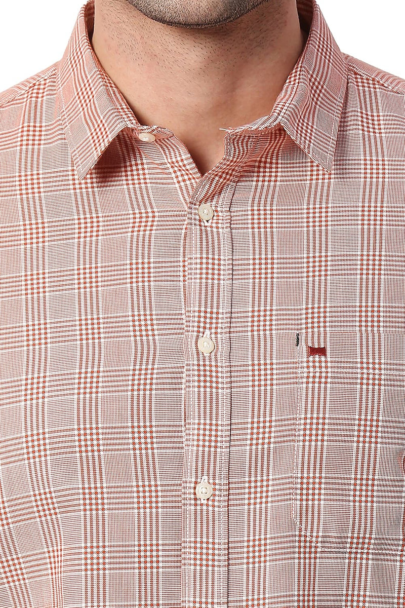 BASICS SLIM FIT COTTON TWILL CHECKS HALFSLEEVES SHIRT