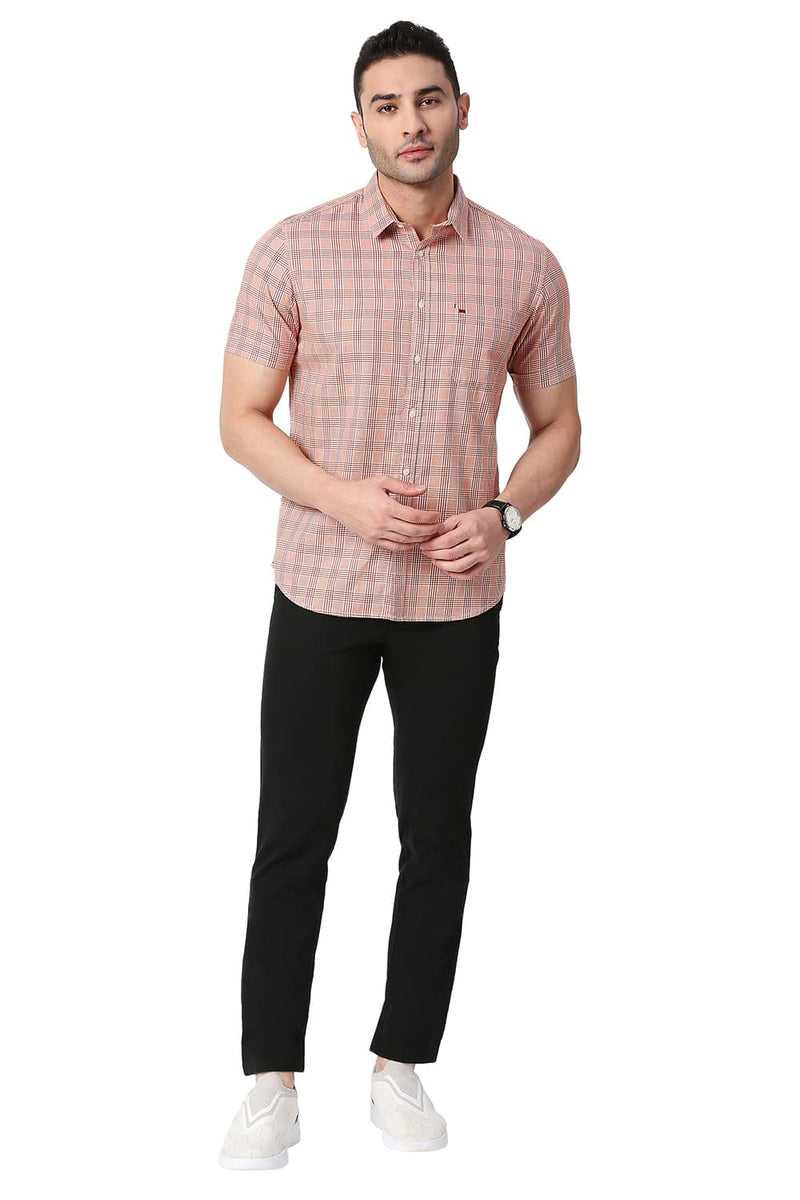 BASICS SLIM FIT COTTON TWILL CHECKS HALFSLEEVES SHIRT