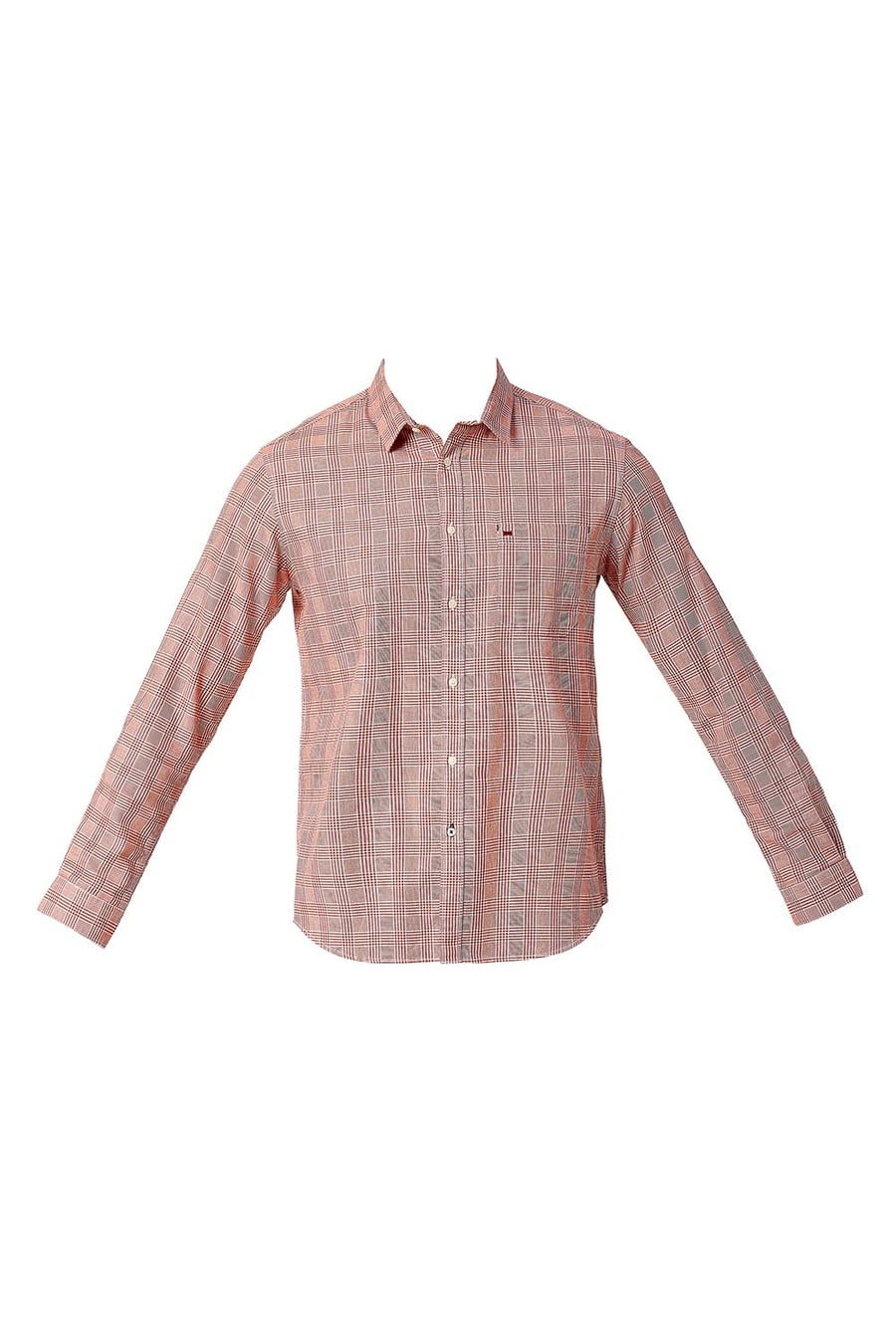 BASICS SLIM FIT BRICK RED COTTON TWILL CHECKS SHIRT