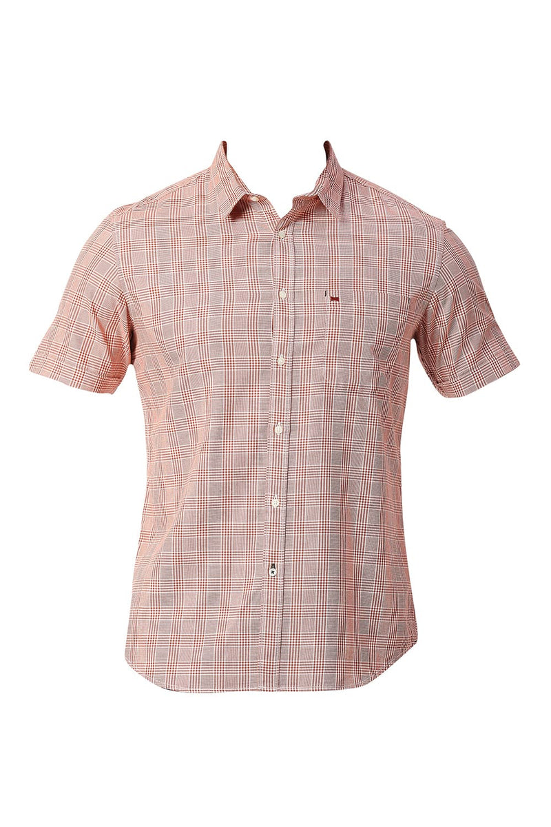 BASICS SLIM FIT COTTON TWILL CHECKS HALFSLEEVES SHIRT