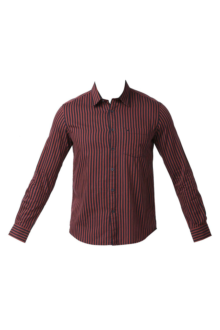 BASICS SLIM FIT RUBY RED COTTON TWILL STRIPE SHIRT