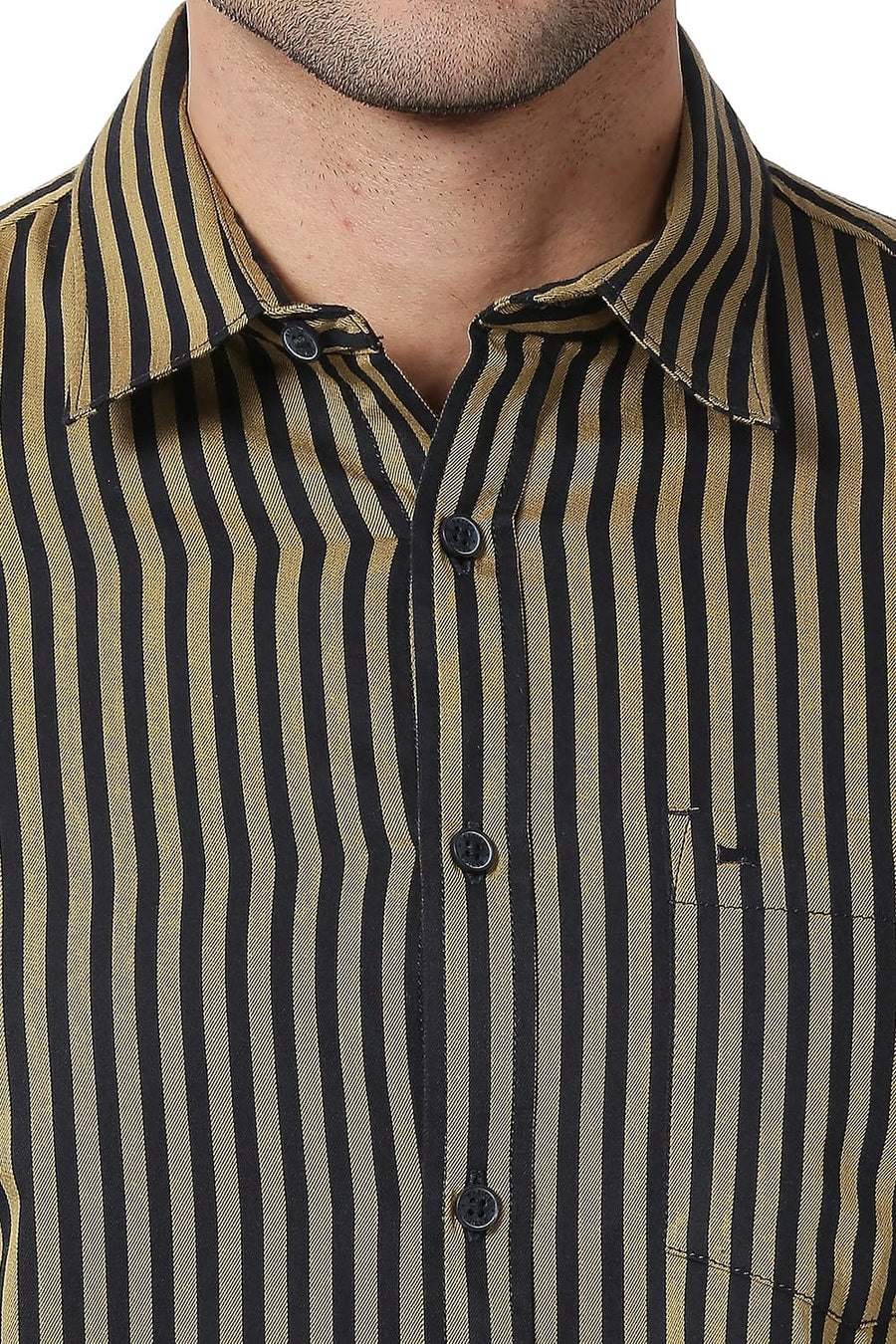 BASICS SLIM FIT LARK BEIGE COTTON TWILL STRIPE SHIRT