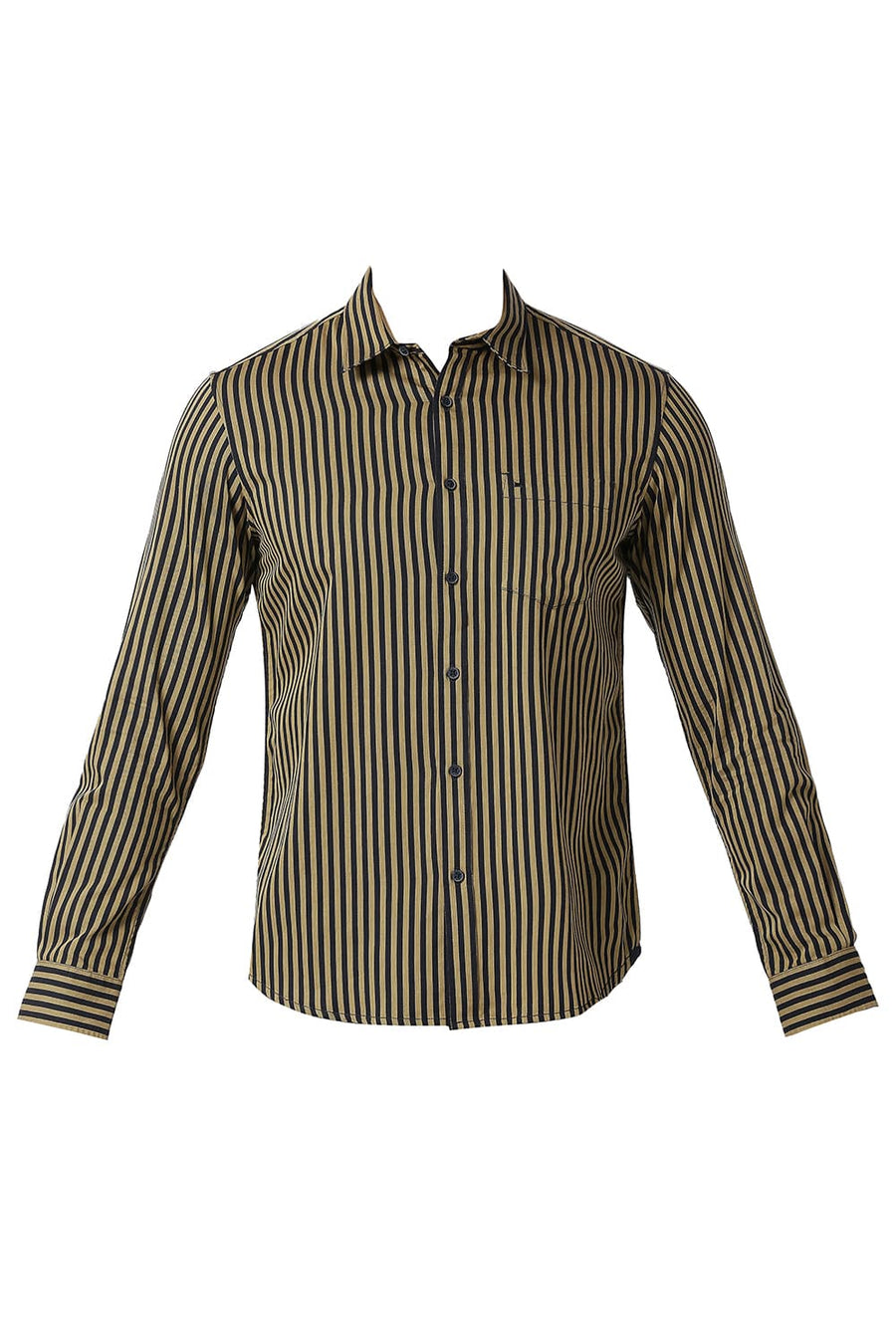 BASICS SLIM FIT LARK BEIGE COTTON TWILL STRIPE SHIRT