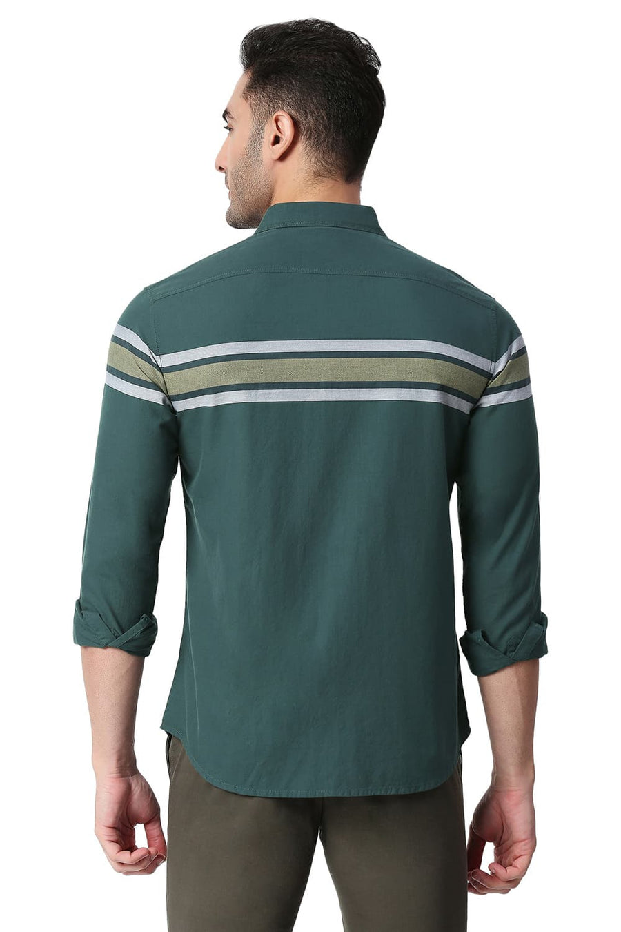 BASICS SLIM FIT GREEN GABLES COTTON TWILL DOBBY WEFT ENG STRIPE SHIRT