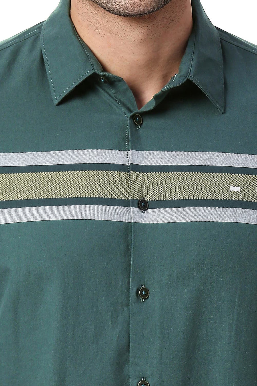 BASICS SLIM FIT GREEN GABLES COTTON TWILL DOBBY WEFT ENG STRIPE SHIRT