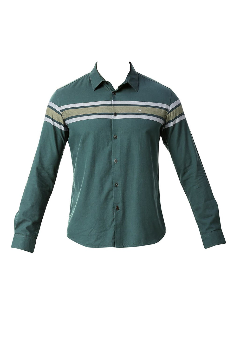 BASICS SLIM FIT GREEN GABLES COTTON TWILL DOBBY WEFT ENG STRIPE SHIRT