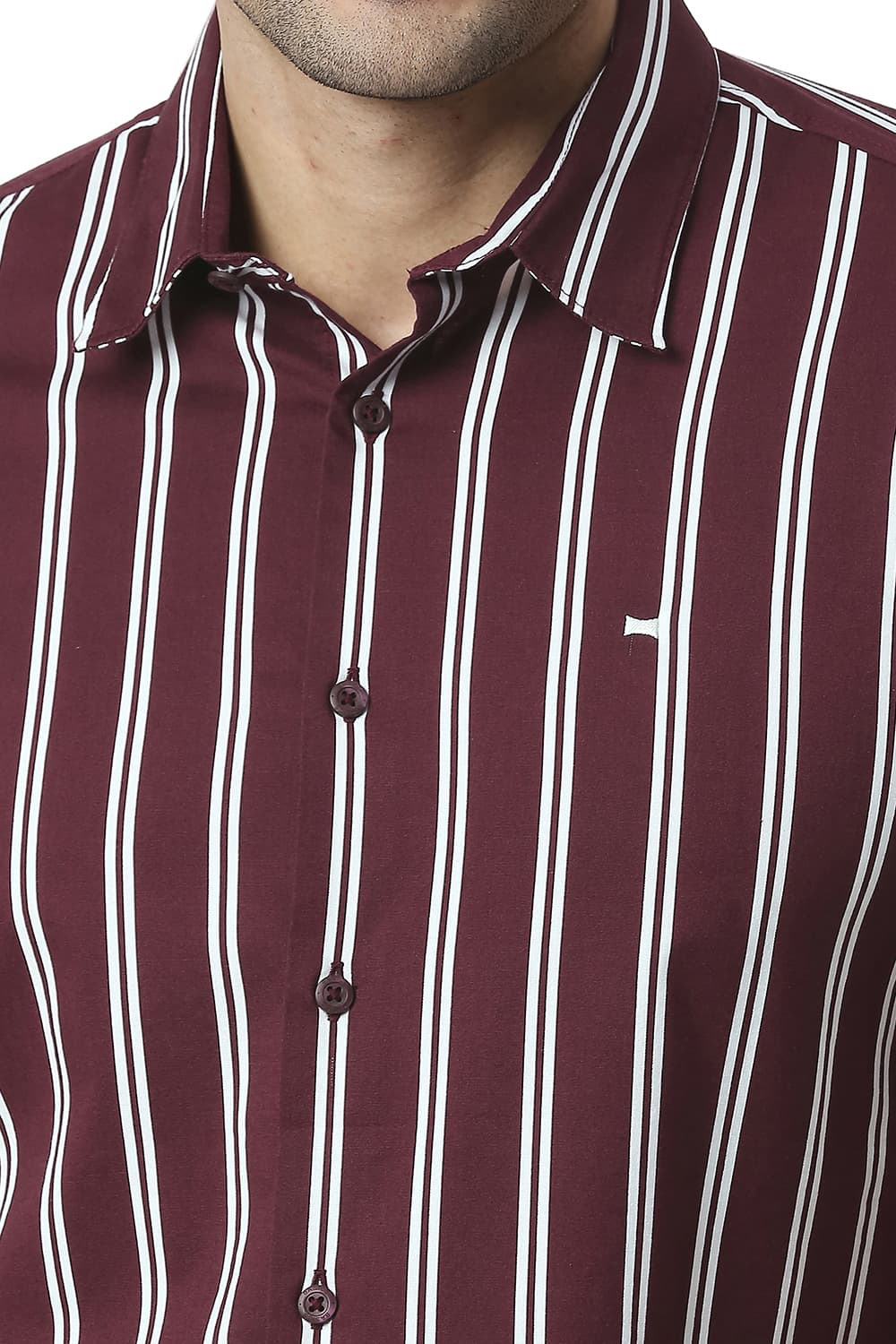 BASICS SLIM FIT COTTON VISCOSE PRINTED STRIPE SHIRT