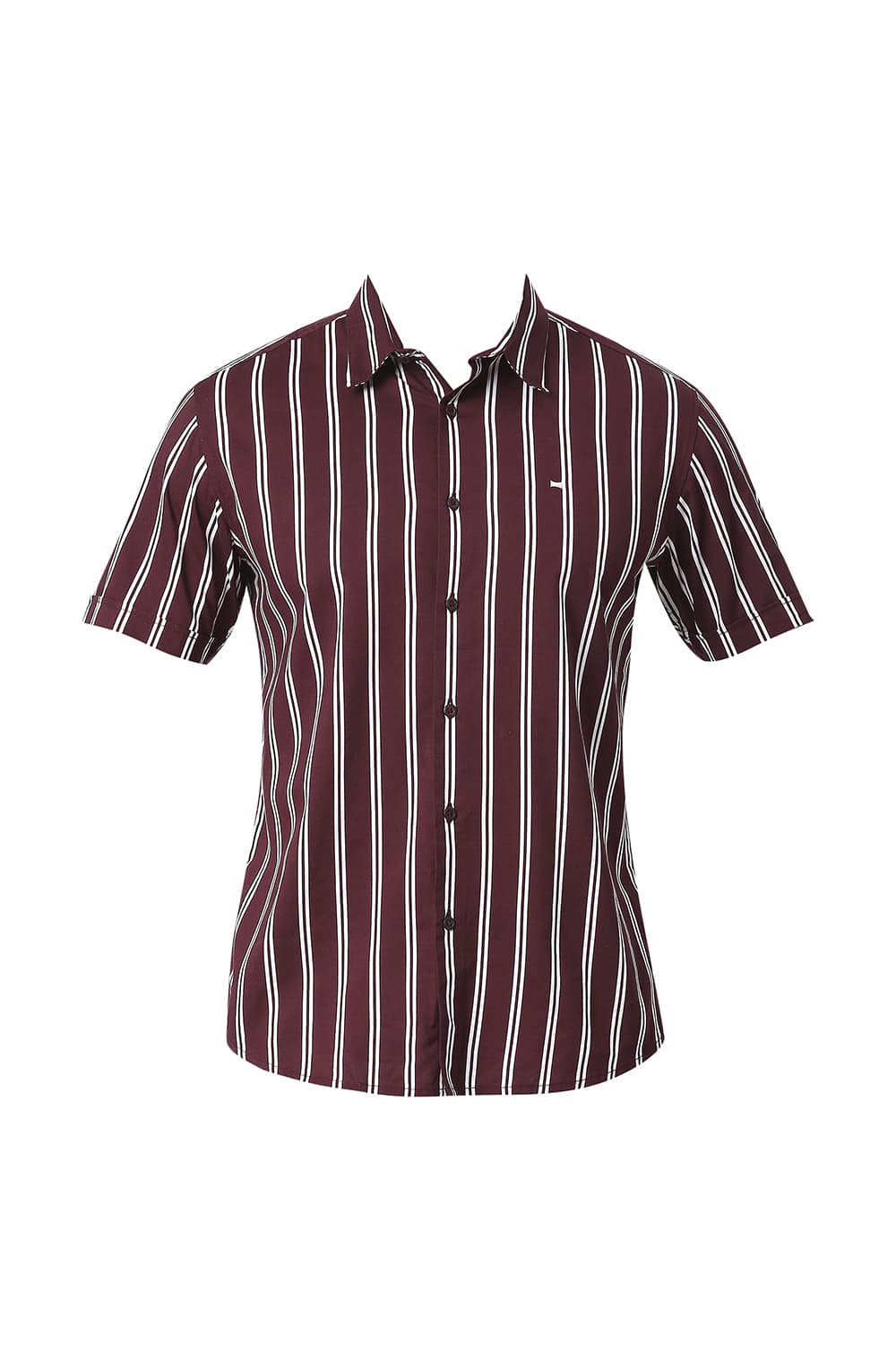 BASICS SLIM FIT COTTON VISCOSE PRINTED STRIPE HALFSLEEVES SHIRT