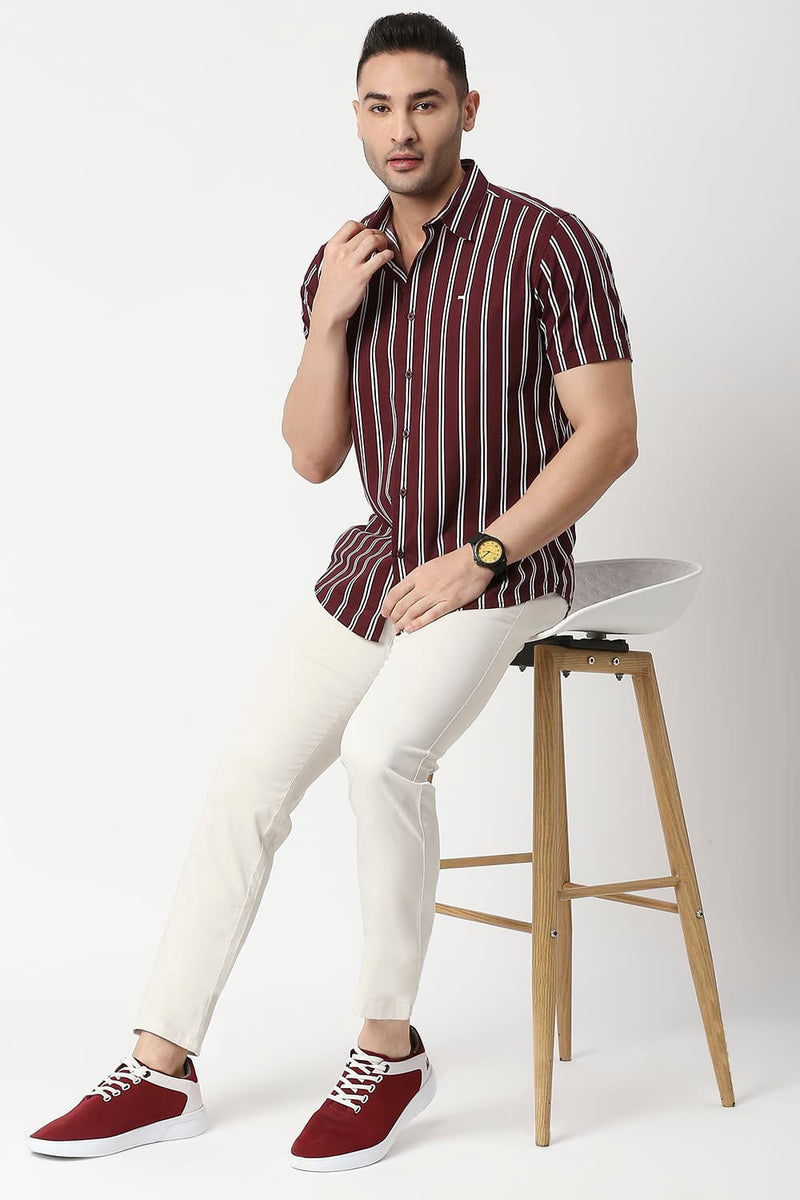 Slim Fit Cotton Viscose Printed Stripe Halfsleeves Shirt