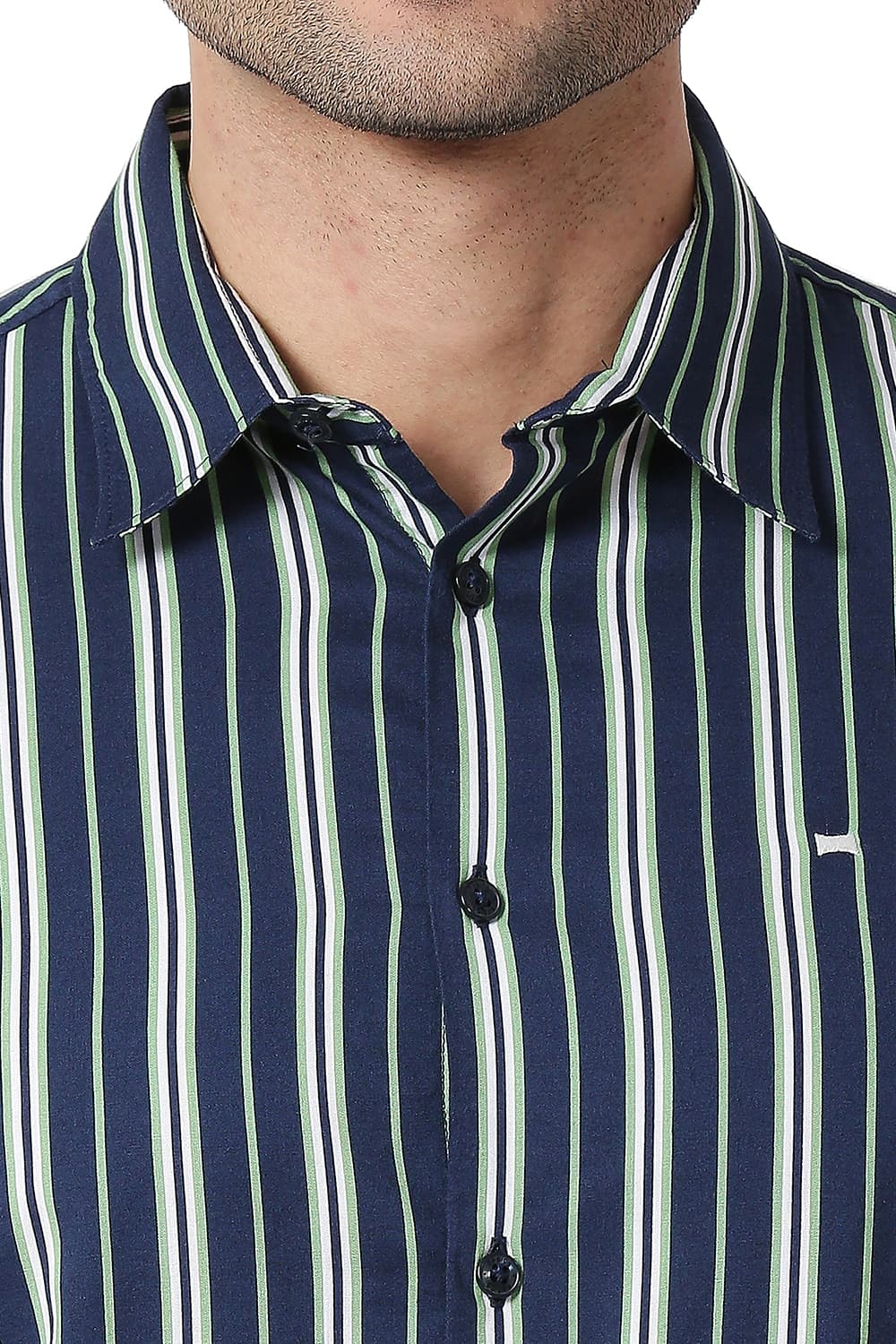 BASICS SLIM FIT COTTON VISCOSE PRINTED STRIPE SHIRT