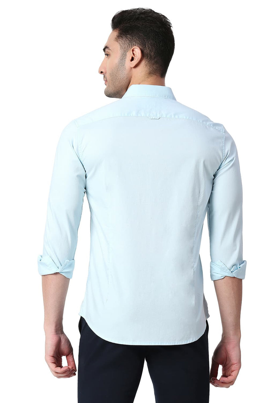 BASICS SLIM FIT CORYDALIS BLUE COTTON OXFORD SHIRT
