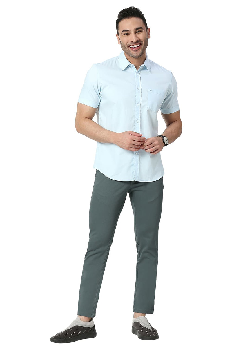 BASICS SLIM FIT COTTON OXFORD HALFSLEEVES SHIRT