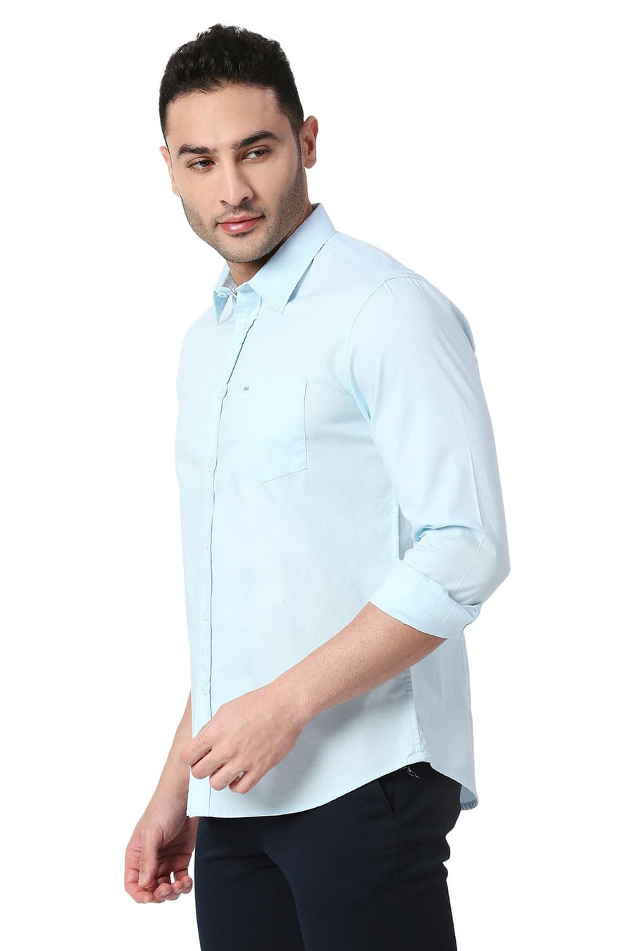 BASICS SLIM FIT CORYDALIS BLUE COTTON OXFORD SHIRT