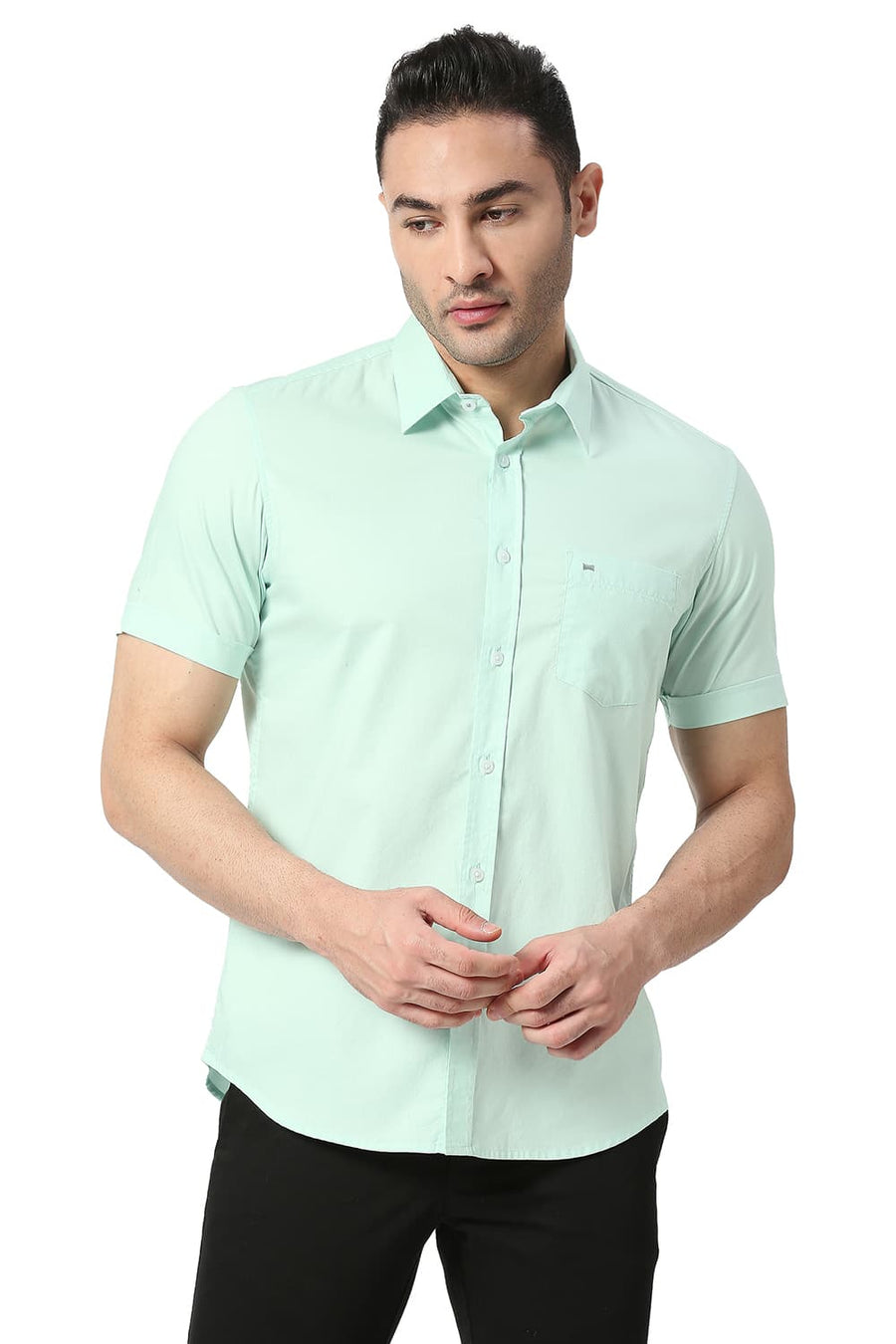 BASICS SLIM FIT HONEY DEW GREEN COTTON OXFORD SHIRT