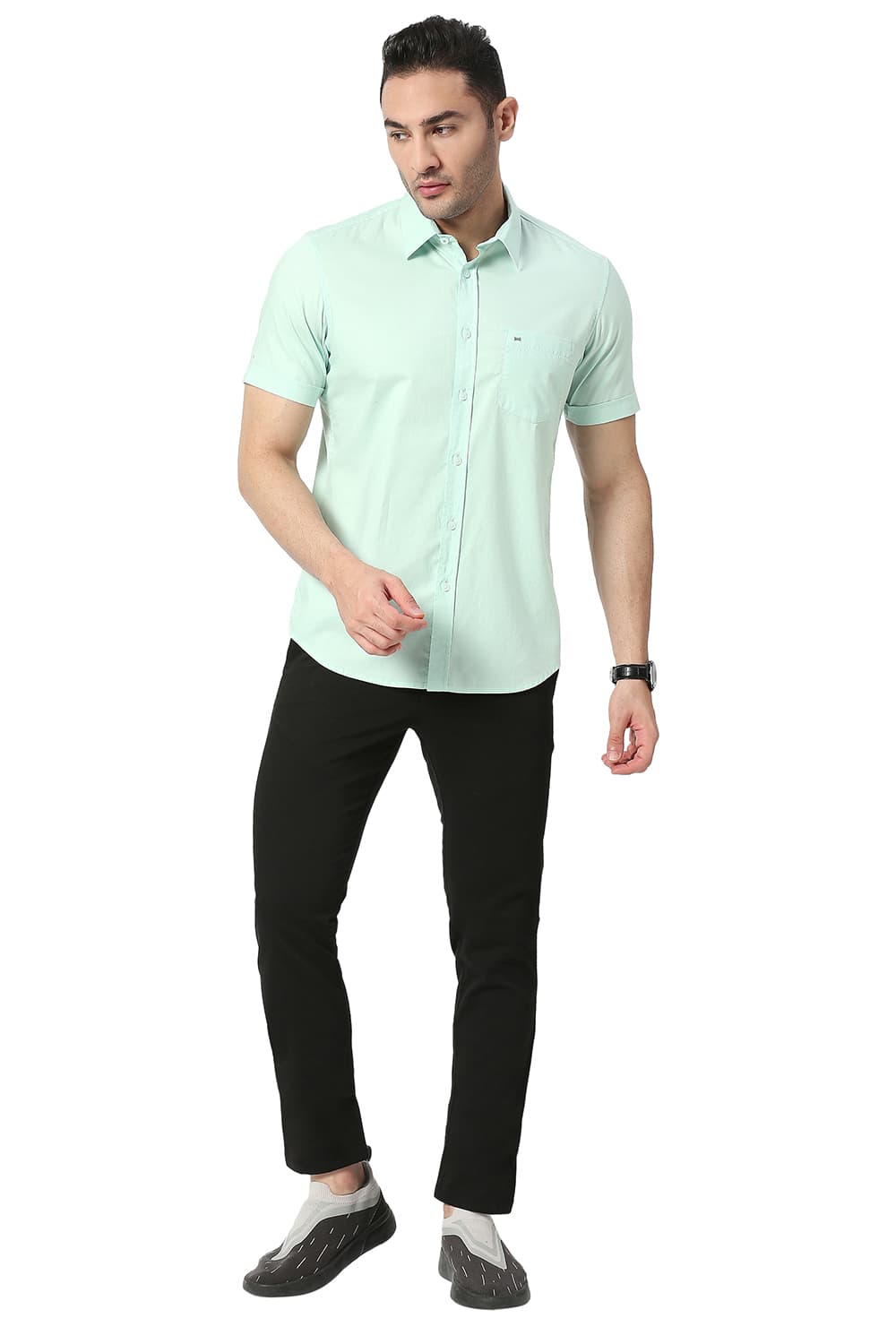 BASICS SLIM FIT COTTON OXFORD HALFSLEEVES SHIRT