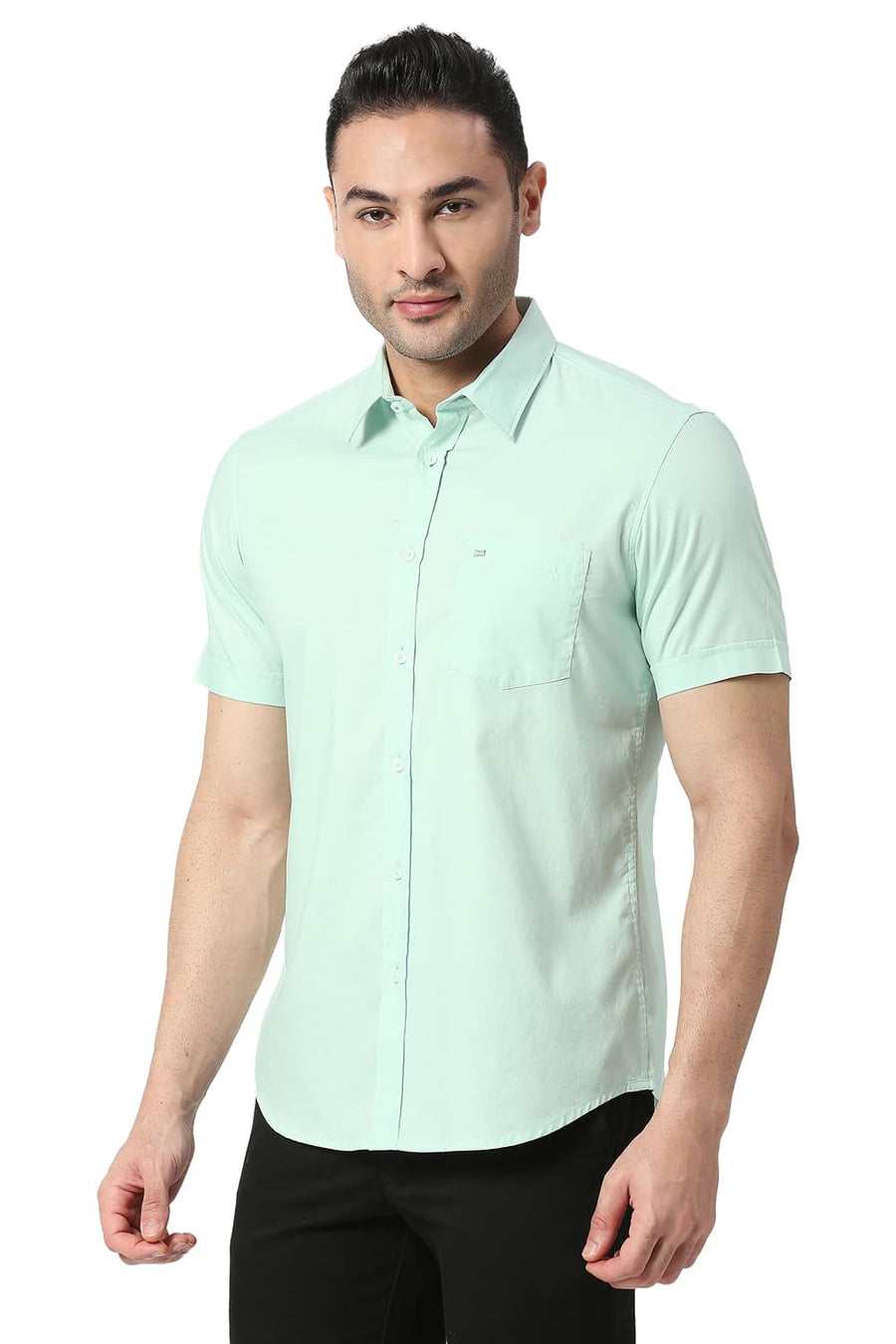 BASICS SLIM FIT HONEY DEW GREEN COTTON OXFORD SHIRT
