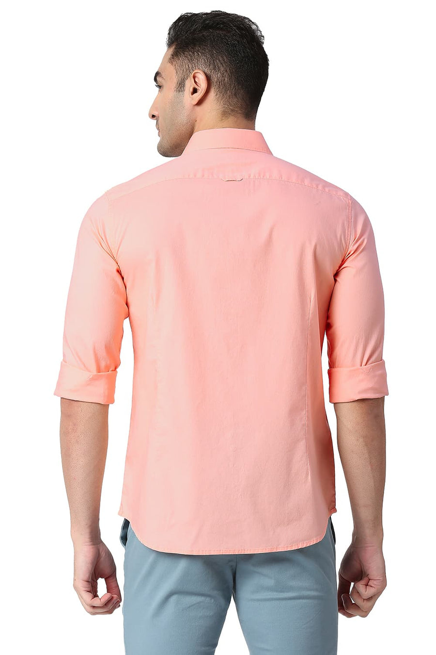 BASICS SLIM FIT PEACH ORANGE COTTON OXFORD SHIRT