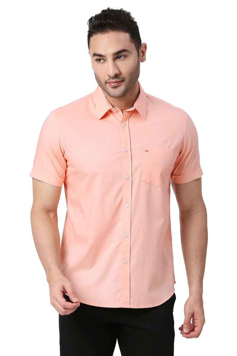 BASICS SLIM FIT COTTON OXFORD HALFSLEEVES SHIRT