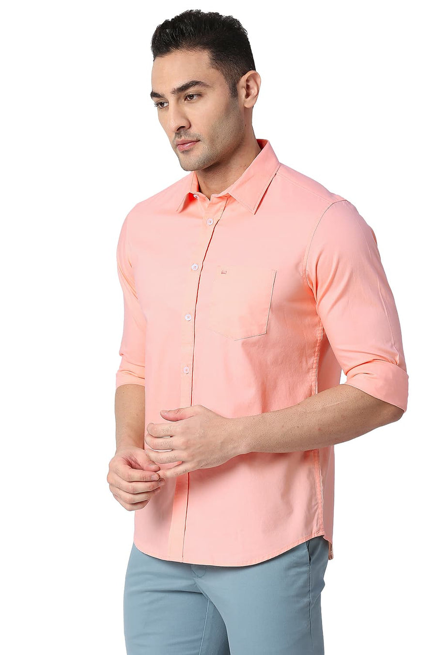 BASICS SLIM FIT PEACH ORANGE COTTON OXFORD SHIRT