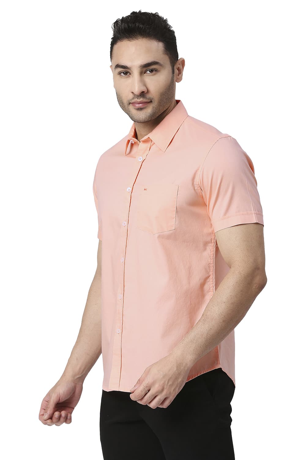 BASICS SLIM FIT COTTON OXFORD HALFSLEEVES SHIRT