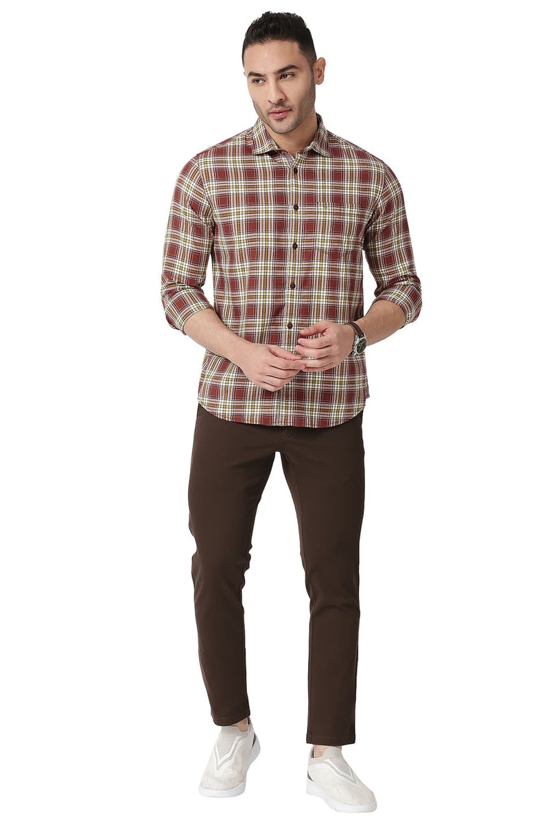 BASICS SLIM FIT COTTON TWILL CHECKS SHIRT