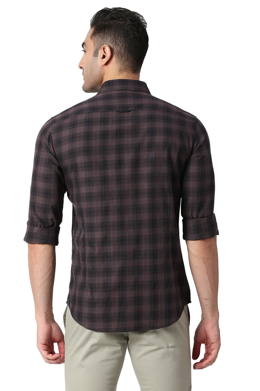 BASICS SLIM FIT SASSAFRAS PURPLE COTTON TWILL CHECKS SHIRT