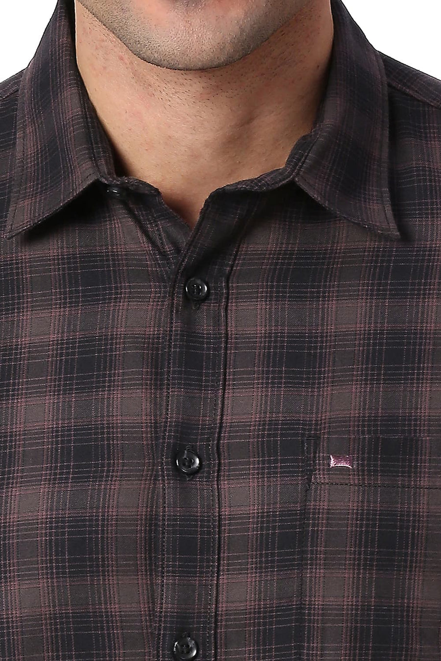 BASICS SLIM FIT SASSAFRAS PURPLE COTTON TWILL CHECKS SHIRT