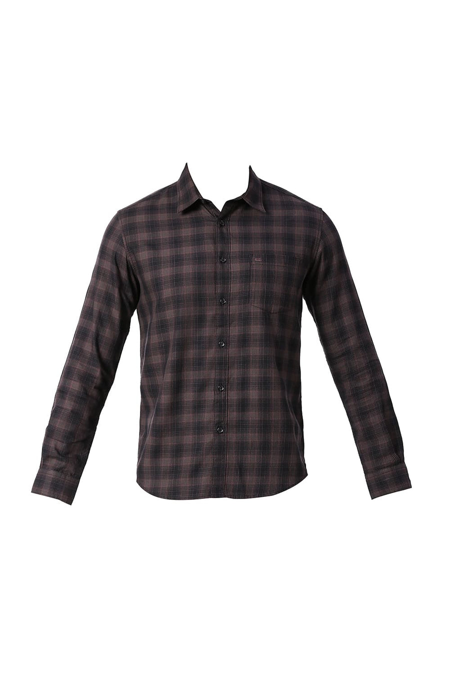 BASICS SLIM FIT SASSAFRAS PURPLE COTTON TWILL CHECKS SHIRT