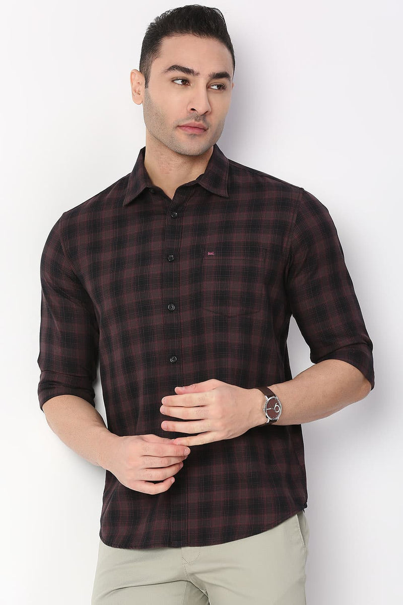 Slim Fit Cotton Twill Checks Shirt