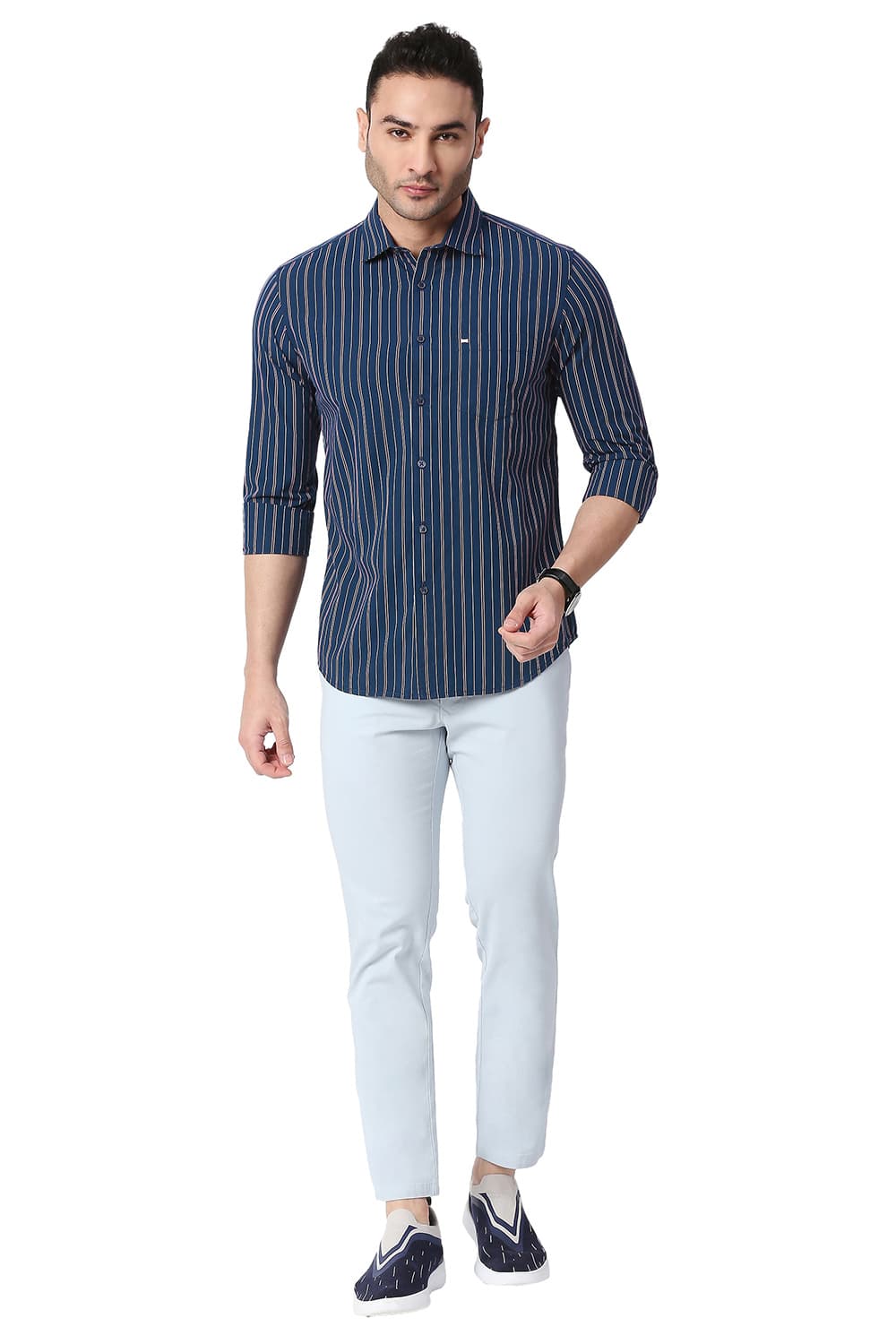 BASICS SLIM FIT COTTON STRIPE SHIRT