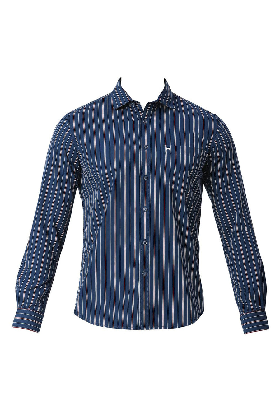 BASICS SLIM FIT MAJOLICA NAVY COTTON STRIPE SHIRT