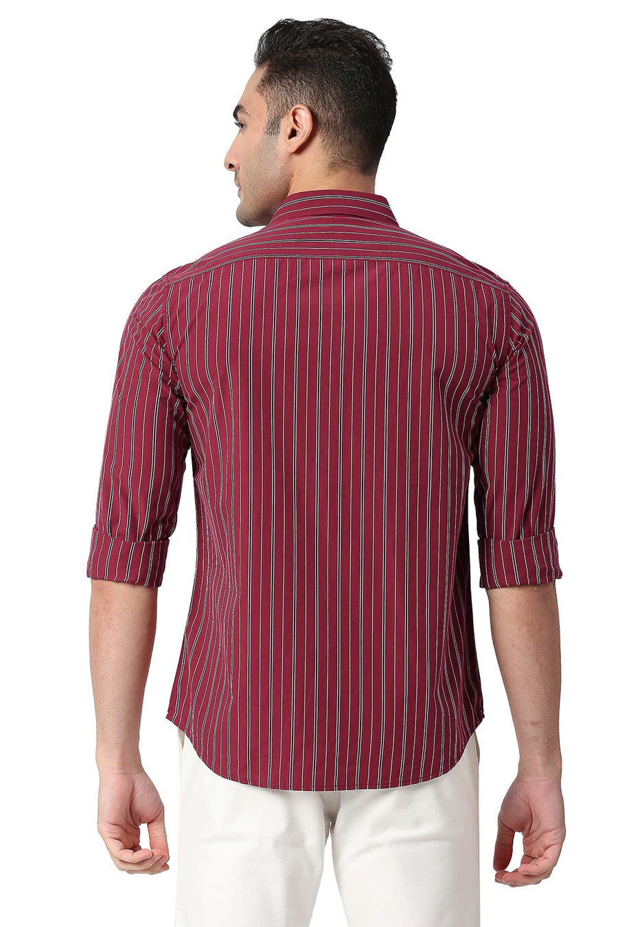 BASICS SLIM FIT SUNDRIED RED COTTON STRIPE SHIRT