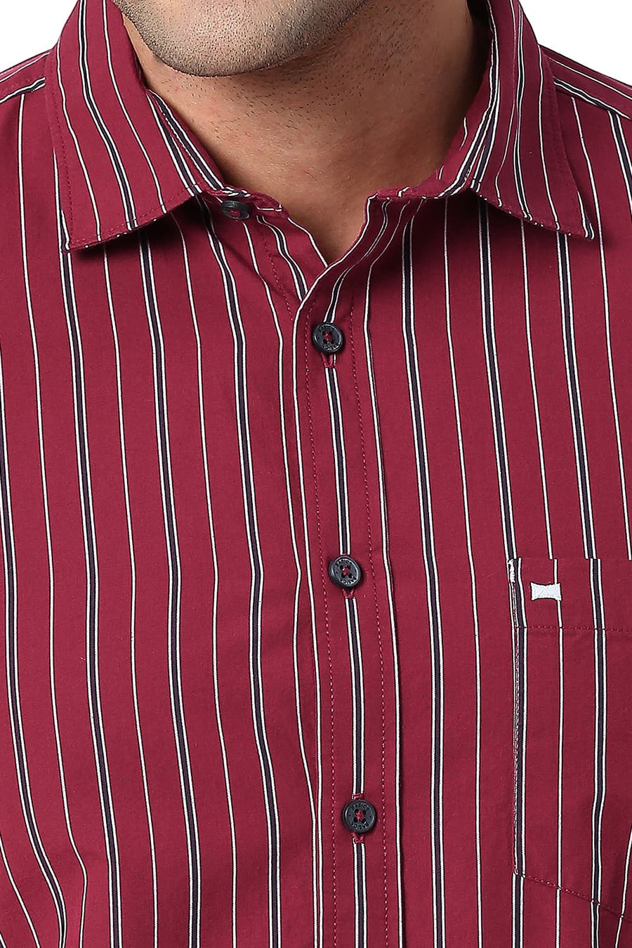 BASICS SLIM FIT SUNDRIED RED COTTON STRIPE SHIRT