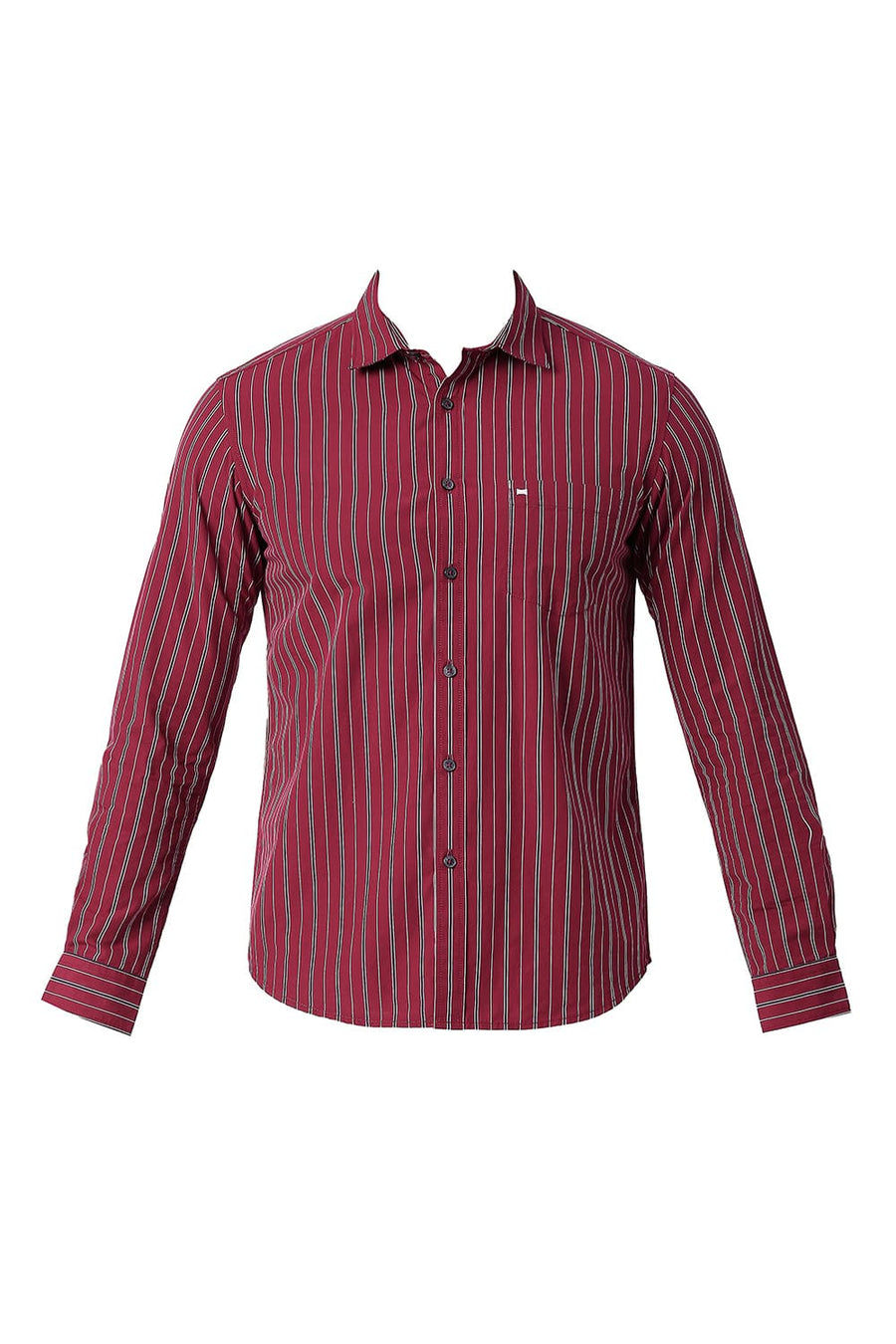 BASICS SLIM FIT SUNDRIED RED COTTON STRIPE SHIRT