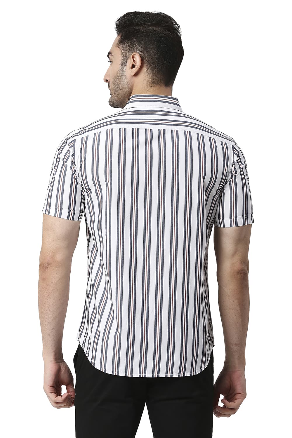 BASICS SLIM FIT COTTON STRIPE HALFSLEEVES SHIRT